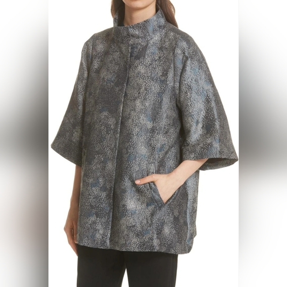 Eileen Fisher Cosmo Jacquard 3/4 Sleeve Silk Blend Jacket in Ash Size Medium - Picture 3 of 16